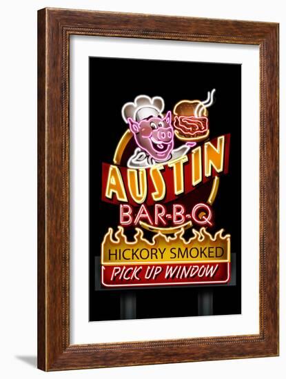 Austin, Texas - Neon BBQ Sign-Lantern Press-Framed Art Print