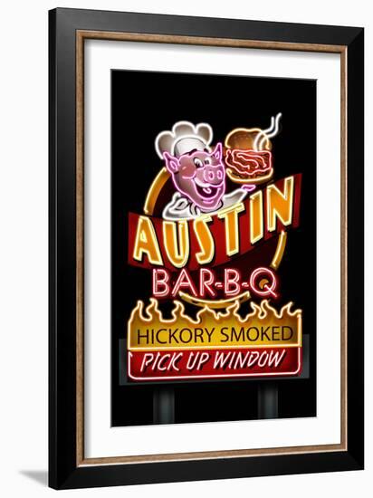 Austin, Texas - Neon BBQ Sign-Lantern Press-Framed Art Print