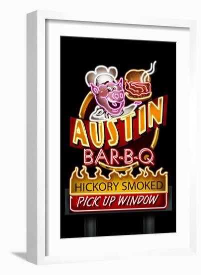 Austin, Texas - Neon BBQ Sign-Lantern Press-Framed Art Print