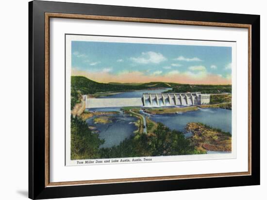 Austin, Texas - Panoramic View of the Tom Miller Dam and Lake Austin, c.1948-Lantern Press-Framed Art Print