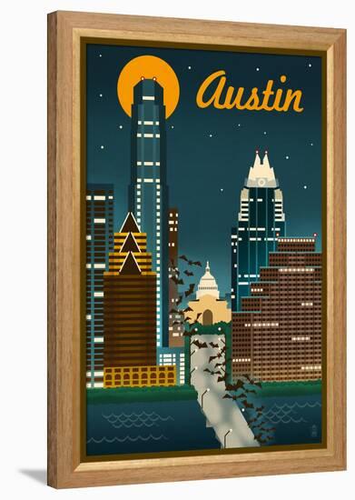 Austin, Texas - Retro Skyline-Lantern Press-Framed Stretched Canvas