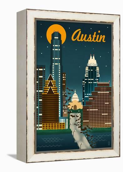 Austin, Texas - Retro Skyline-Lantern Press-Framed Stretched Canvas