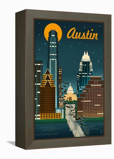 Austin, Texas - Retro Skyline-Lantern Press-Framed Stretched Canvas