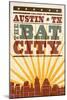 Austin, Texas - Skyline and Sunburst Screenprint Style-Lantern Press-Mounted Art Print