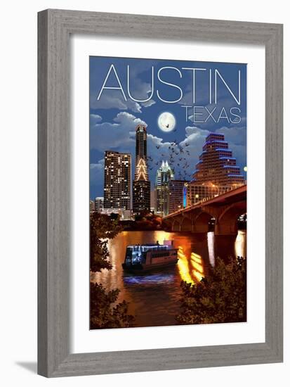 Austin, Texas - Skyline at Night-Lantern Press-Framed Premium Giclee Print