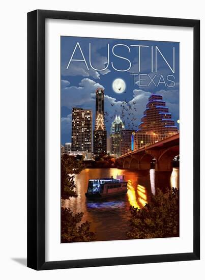 Austin, Texas - Skyline at Night-Lantern Press-Framed Art Print