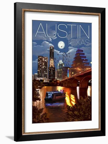 Austin, Texas - Skyline at Night-Lantern Press-Framed Art Print