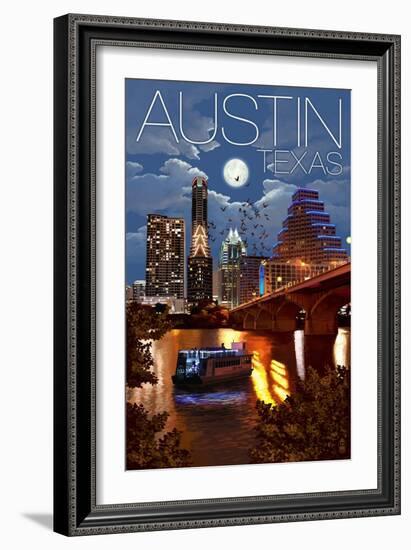 Austin, Texas - Skyline at Night-Lantern Press-Framed Art Print