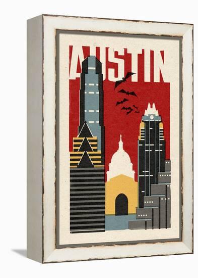 Austin, Texas - Woodblock-Lantern Press-Framed Stretched Canvas