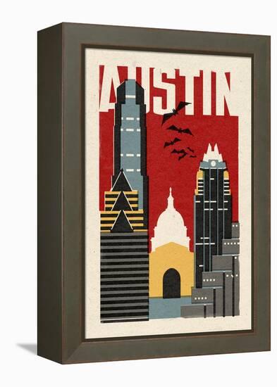 Austin, Texas - Woodblock-Lantern Press-Framed Stretched Canvas