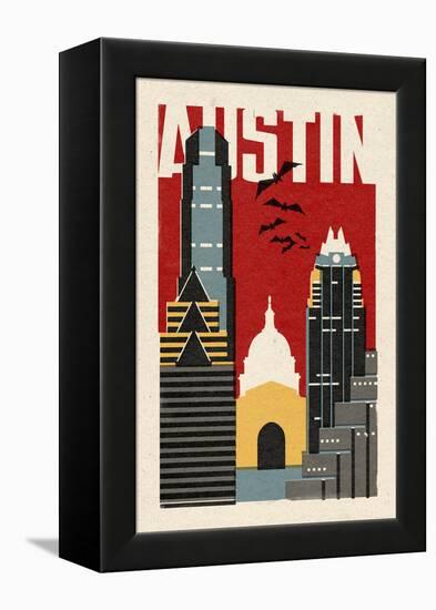 Austin, Texas - Woodblock-Lantern Press-Framed Stretched Canvas
