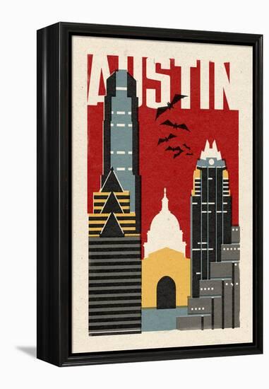 Austin, Texas - Woodblock-Lantern Press-Framed Stretched Canvas