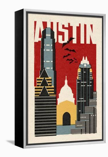 Austin, Texas - Woodblock-Lantern Press-Framed Stretched Canvas