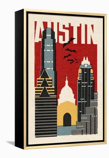 Austin, Texas - Woodblock-Lantern Press-Framed Stretched Canvas