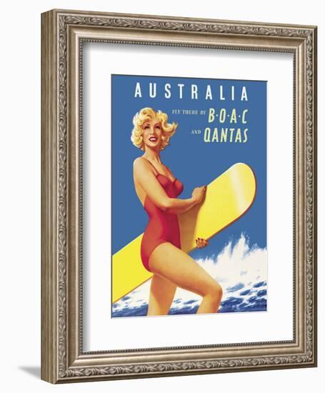 Australia - Fly there by BOAC (British Overseas Airways Corporation) and Qantas-null-Framed Art Print