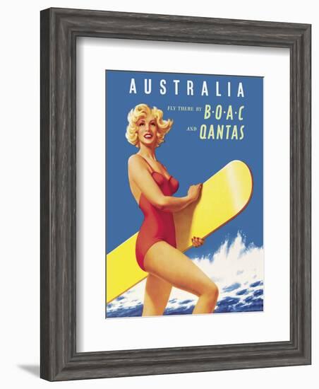 Australia - Fly there by BOAC (British Overseas Airways Corporation) and Qantas-null-Framed Art Print