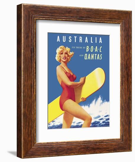 Australia - Fly there by BOAC (British Overseas Airways Corporation) and Qantas-null-Framed Art Print