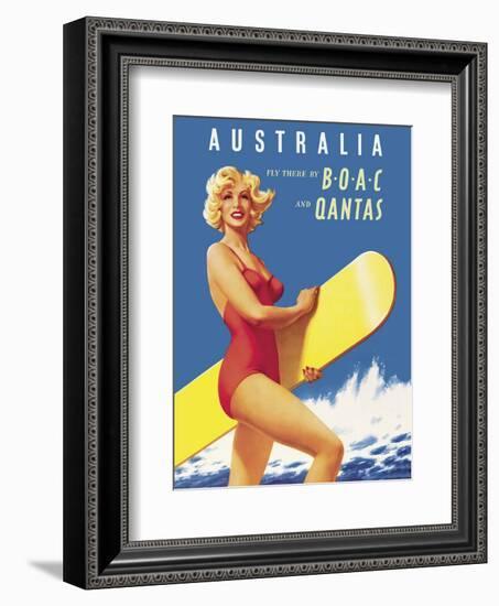 Australia - Fly there by BOAC (British Overseas Airways Corporation) and Qantas-null-Framed Art Print