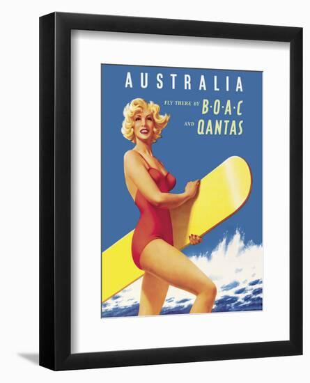 Australia - Fly there by BOAC (British Overseas Airways Corporation) and Qantas-null-Framed Art Print