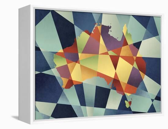 Australia Geometric Retro Map-Tompsett Michael-Framed Stretched Canvas