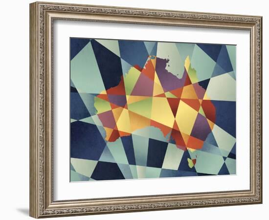 Australia Geometric Retro Map-Tompsett Michael-Framed Art Print