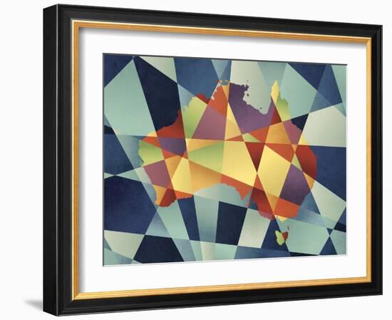 Australia Geometric Retro Map-Tompsett Michael-Framed Art Print