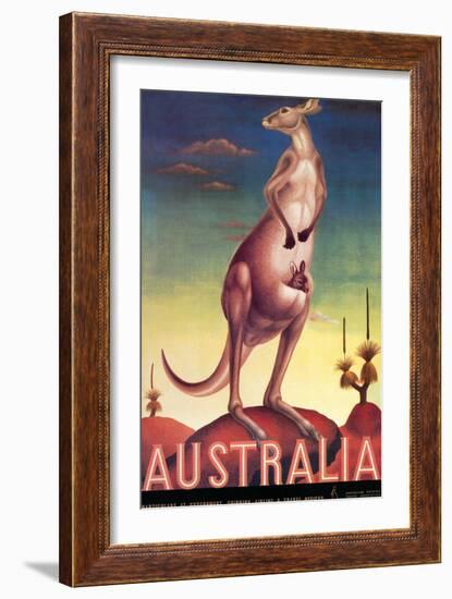 Australia - Kangaroo with Baby Joey - Vintage Australian Travel Poster, 1957-Eileen Mayo-Framed Art Print