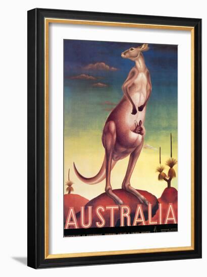 Australia - Kangaroo with Baby Joey - Vintage Australian Travel Poster, 1957-Eileen Mayo-Framed Art Print