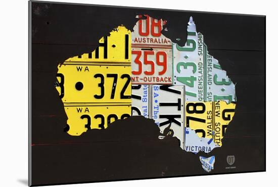 Australia License Plate Map-Design Turnpike-Mounted Giclee Print