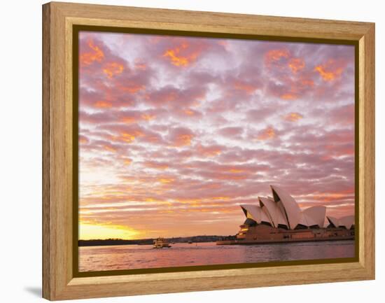 Australia, New South Wales, Sydney, Sydney Opera House, Boat in Harbour at Sunrise-Shaun Egan-Framed Premier Image Canvas