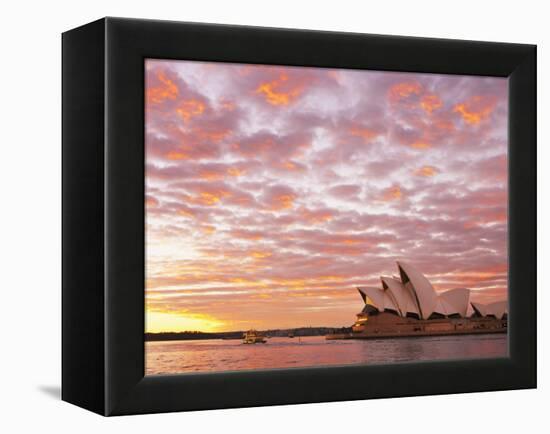 Australia, New South Wales, Sydney, Sydney Opera House, Boat in Harbour at Sunrise-Shaun Egan-Framed Premier Image Canvas