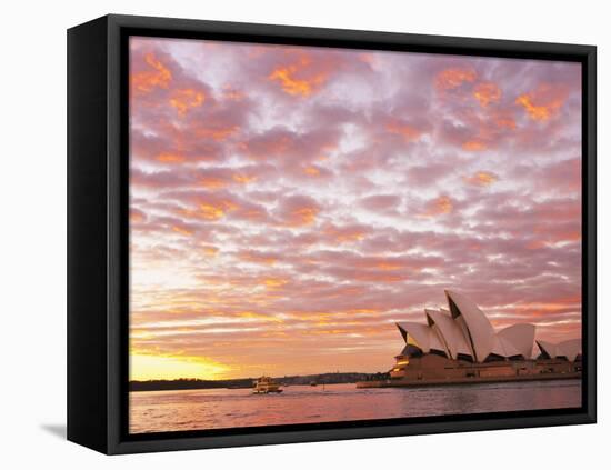 Australia, New South Wales, Sydney, Sydney Opera House, Boat in Harbour at Sunrise-Shaun Egan-Framed Premier Image Canvas