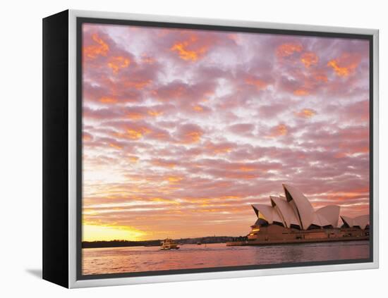 Australia, New South Wales, Sydney, Sydney Opera House, Boat in Harbour at Sunrise-Shaun Egan-Framed Premier Image Canvas