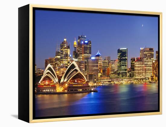 Australia, New South Wales, Sydney, Sydney Opera House, City Skyline at Dusk-Shaun Egan-Framed Premier Image Canvas