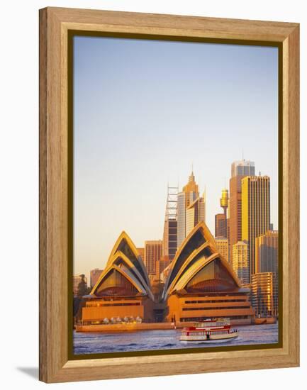 Australia, New South Wales, Sydney, Sydney Opera House, Passenger Ferry Passing Opera House-Shaun Egan-Framed Premier Image Canvas