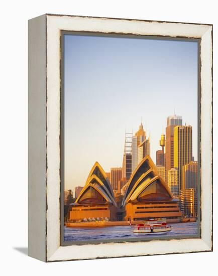 Australia, New South Wales, Sydney, Sydney Opera House, Passenger Ferry Passing Opera House-Shaun Egan-Framed Premier Image Canvas