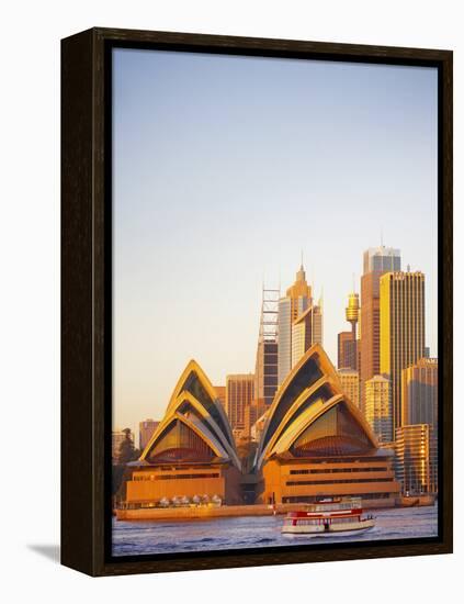 Australia, New South Wales, Sydney, Sydney Opera House, Passenger Ferry Passing Opera House-Shaun Egan-Framed Premier Image Canvas