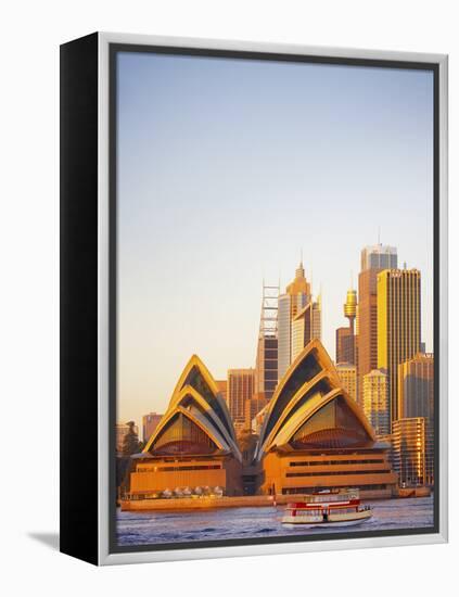 Australia, New South Wales, Sydney, Sydney Opera House, Passenger Ferry Passing Opera House-Shaun Egan-Framed Premier Image Canvas