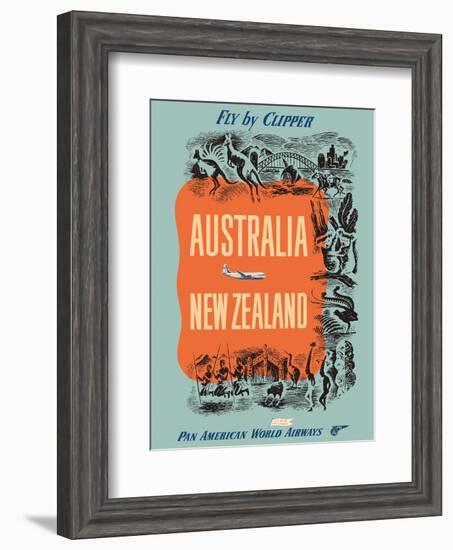 Australia - New Zealand - Fly by Clipper - Pan American World Airways-Pacifica Island Art-Framed Art Print