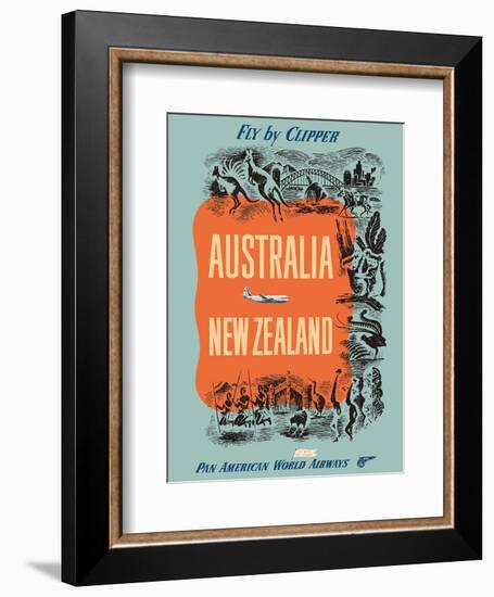 Australia - New Zealand - Fly by Clipper - Pan American World Airways-Pacifica Island Art-Framed Art Print