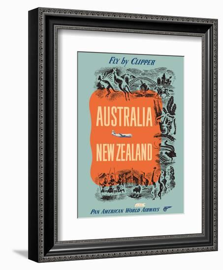 Australia - New Zealand - Fly by Clipper - Pan American World Airways-Pacifica Island Art-Framed Art Print