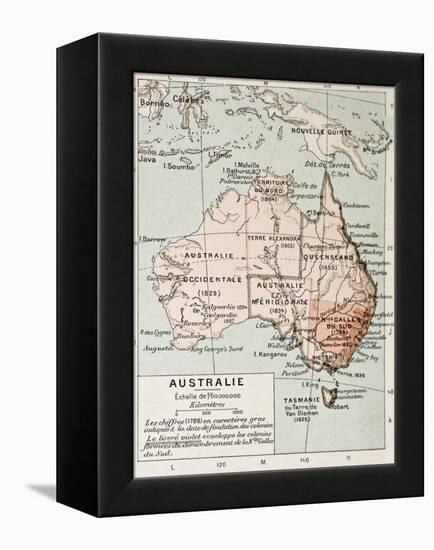 Australia Old Map. By Paul Vidal De Lablache, Atlas Classique, Librerie Colin, Paris, 1894-marzolino-Framed Stretched Canvas