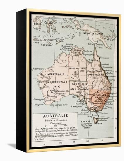 Australia Old Map. By Paul Vidal De Lablache, Atlas Classique, Librerie Colin, Paris, 1894-marzolino-Framed Stretched Canvas