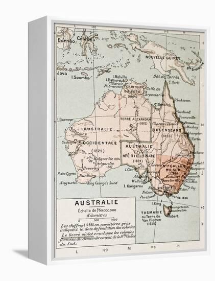 Australia Old Map. By Paul Vidal De Lablache, Atlas Classique, Librerie Colin, Paris, 1894-marzolino-Framed Stretched Canvas