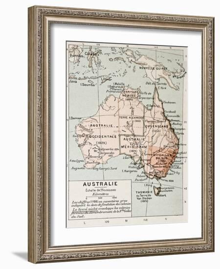 Australia Old Map. By Paul Vidal De Lablache, Atlas Classique, Librerie Colin, Paris, 1894-marzolino-Framed Art Print