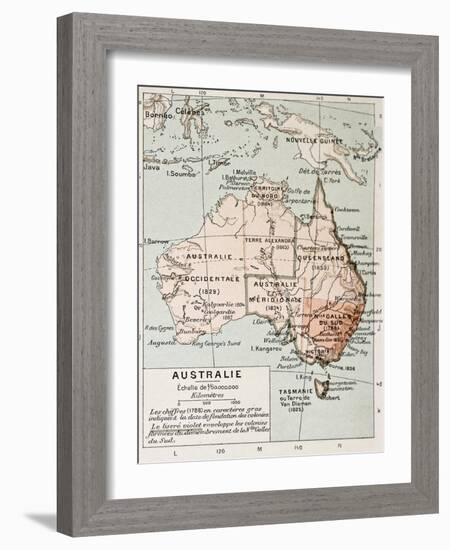 Australia Old Map. By Paul Vidal De Lablache, Atlas Classique, Librerie Colin, Paris, 1894-marzolino-Framed Art Print