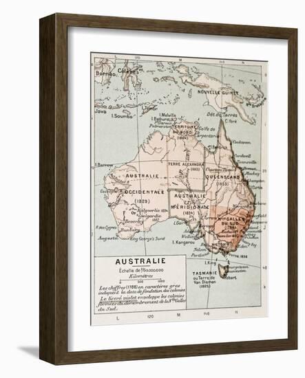 Australia Old Map. By Paul Vidal De Lablache, Atlas Classique, Librerie Colin, Paris, 1894-marzolino-Framed Art Print