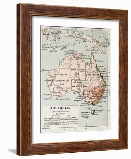 Australia Old Map. By Paul Vidal De Lablache, Atlas Classique, Librerie Colin, Paris, 1894-marzolino-Framed Art Print