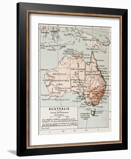 Australia Old Map. By Paul Vidal De Lablache, Atlas Classique, Librerie Colin, Paris, 1894-marzolino-Framed Art Print