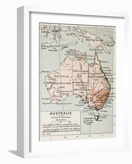 Australia Old Map. By Paul Vidal De Lablache, Atlas Classique, Librerie Colin, Paris, 1894-marzolino-Framed Art Print